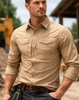 Herren Arbeitshemd – 96 % Polyester, Langarm, Revers, 4 Pattentaschen, lockere Passform, M–4XL, 6 Farben