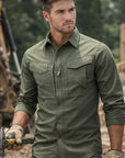 Herren Arbeitshemd – 96 % Polyester, Langarm, Revers, 4 Pattentaschen, lockere Passform, M–4XL, 6 Farben