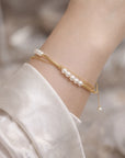 Women's Double-Layer Freshwater Pearl Bracelet – 14K Gold Plated, 4–5mm Pearls, Minimalist Tassel, Handmade, 16+3cm