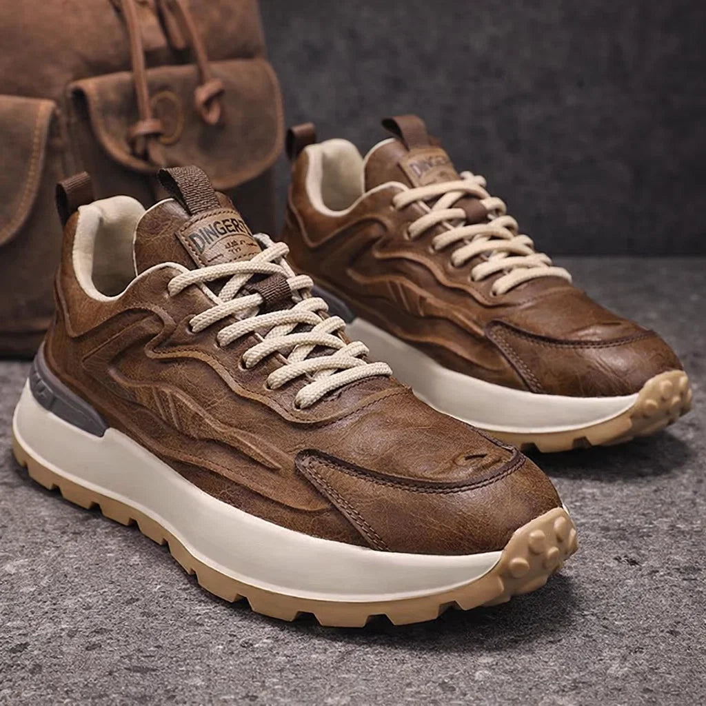 Retro Platform Sneakers Men – Thick Sole Low-Top Lace-Up Sport Casual Shoes with Cushioned Comfort